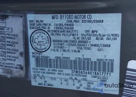 2001 Ford Windstar Sel из США, поврежденный, VIN 2FMDA56401BA17771